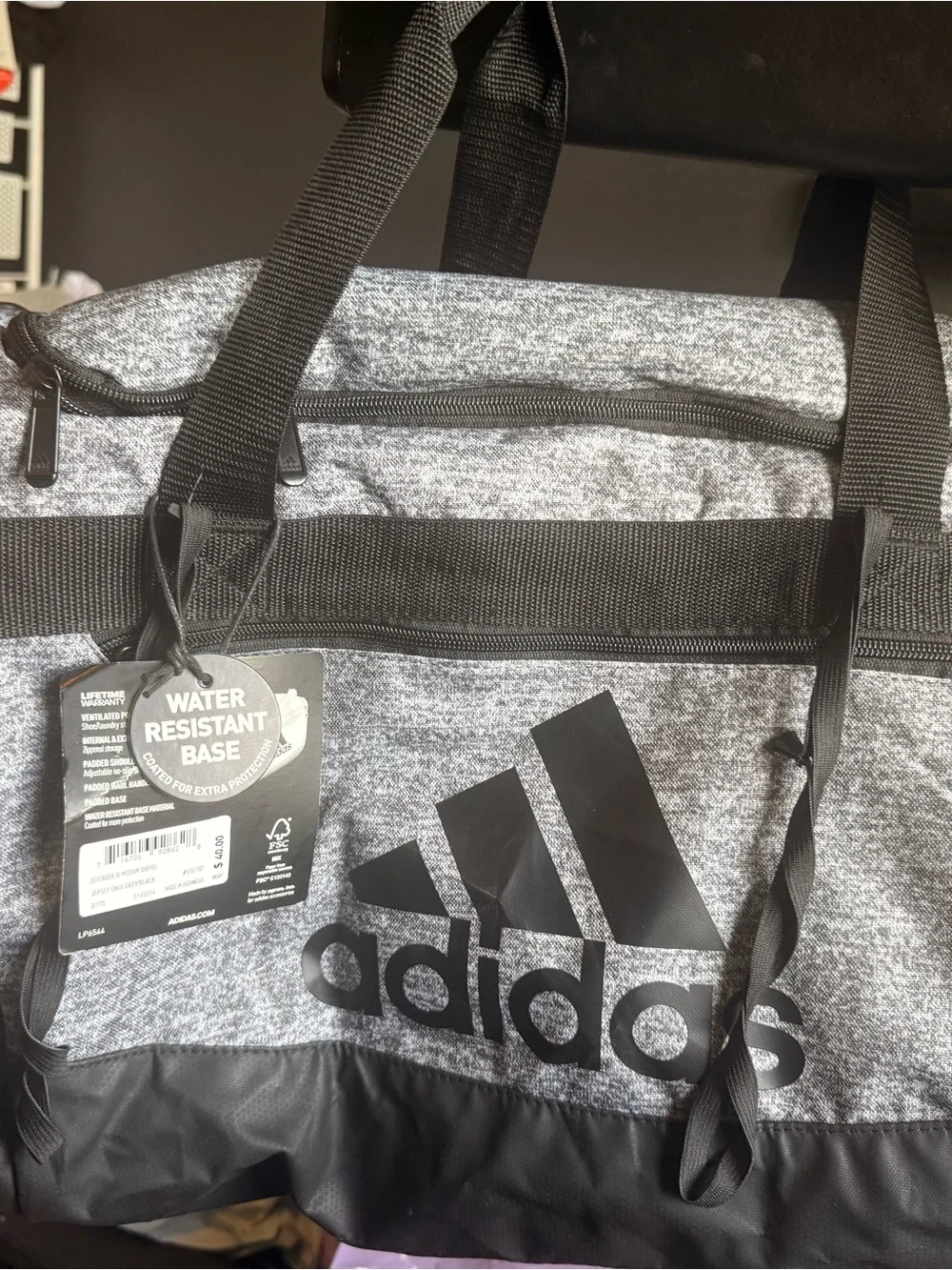 adidas Men's Heather Gray and Black Duffel Bag